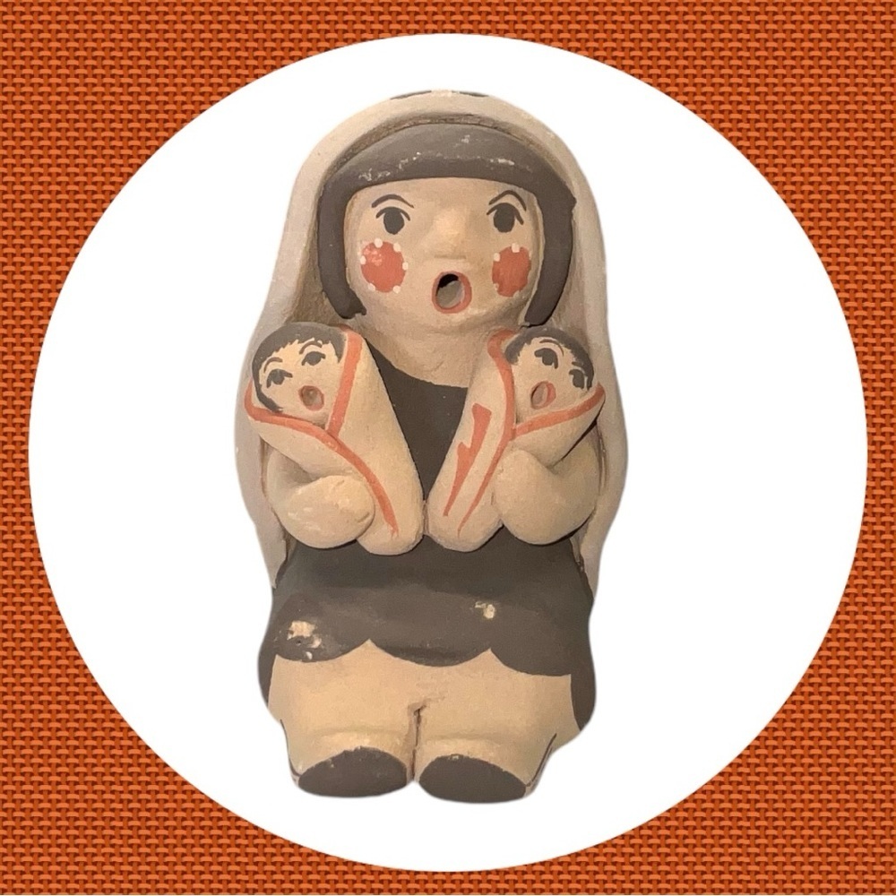 Jemez Pueblo’s Native American Clay Pottery Mother w Two Babies by L.M. Lucero
